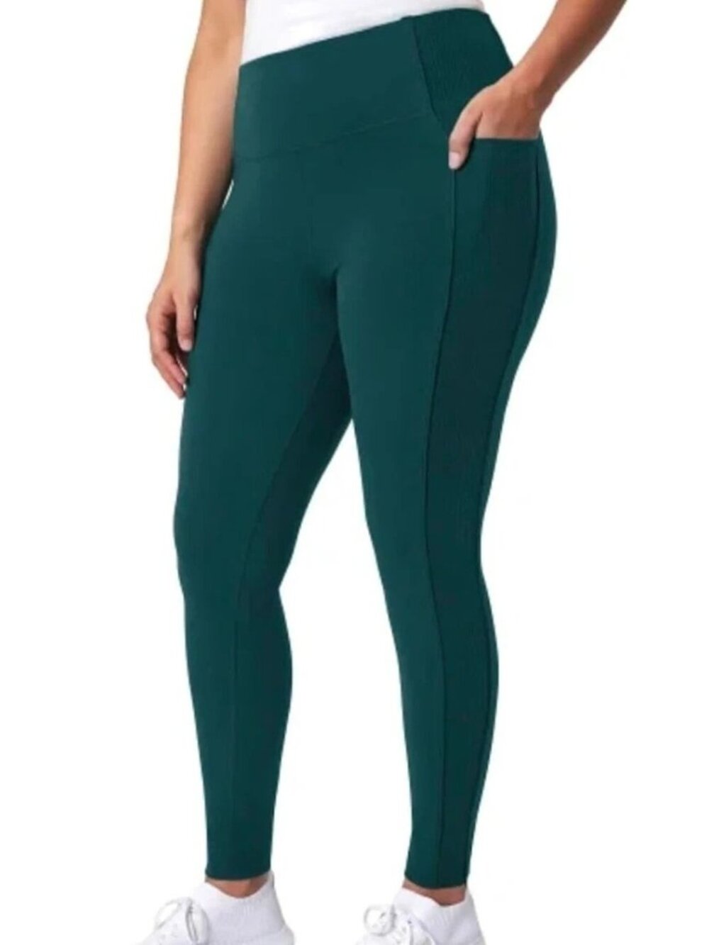 NWT Mondetta Women’s M Green High-Rise Ribbed Panel Legging Pockets